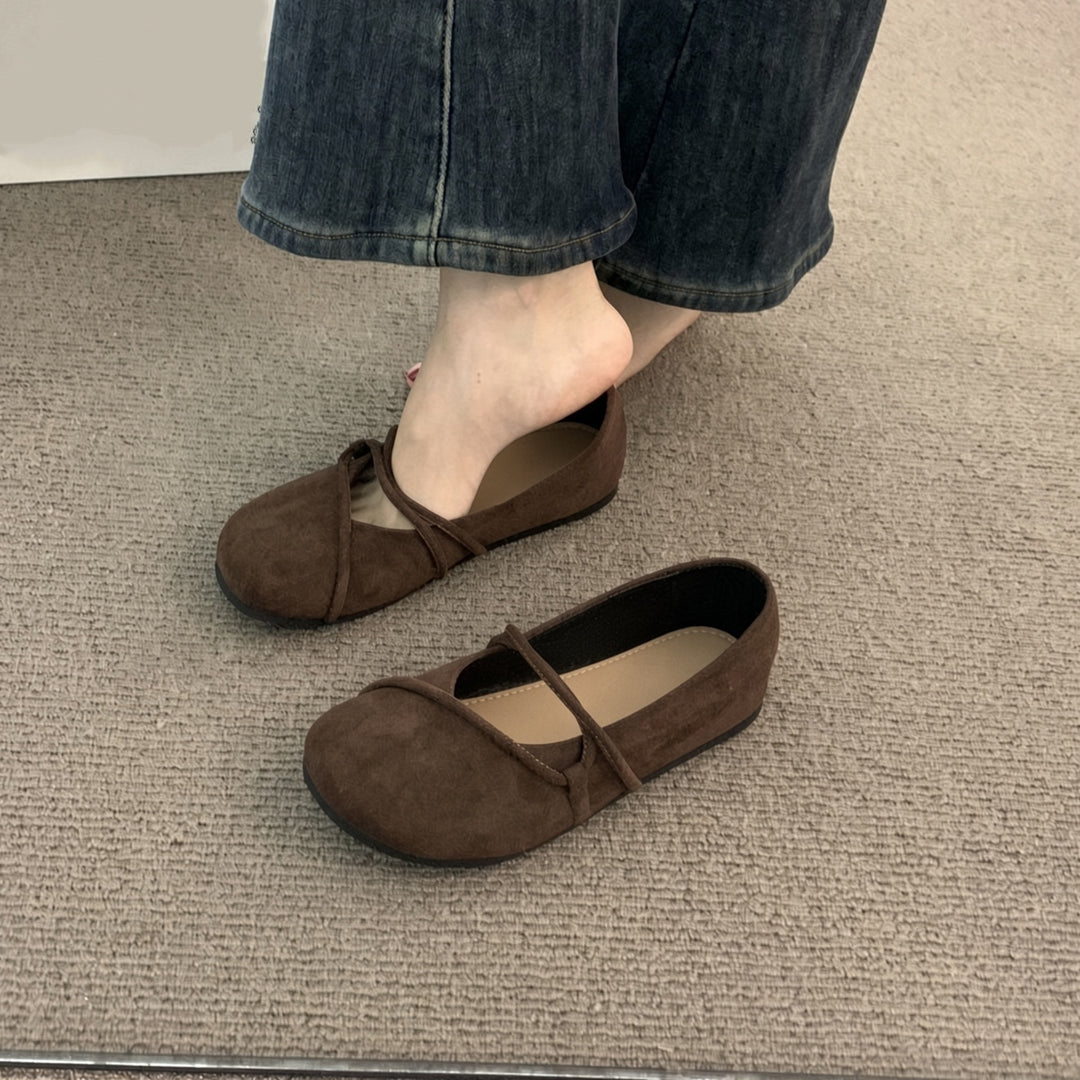 SUNKISSEDSTEP Women’s Suede Cross Strap Mary Jane Flats