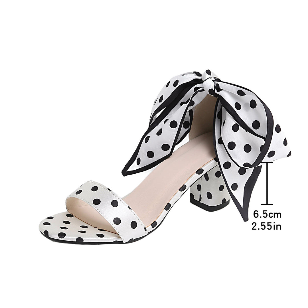 SUNKISSEDSTEP Women’s Polka Dot Satin Bow Heeled Sandals (US 5.5–9)