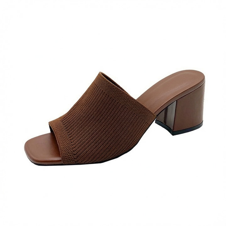Knitted Square Toe Block Heel Slides