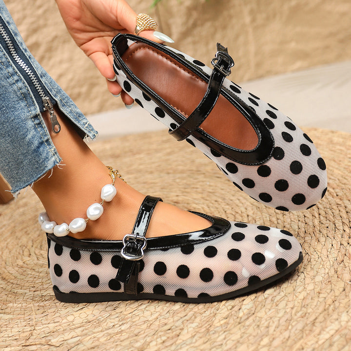Polka Dot Mesh Mary Jane Flats