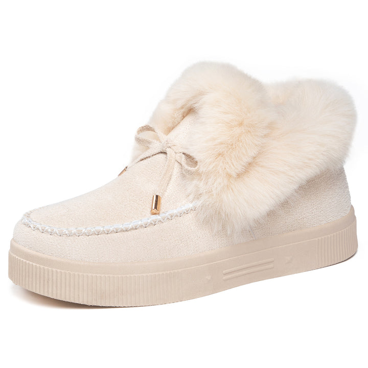SUNKISSEDSTEP Women’s Plush-Collar Suede Platform Snow Boots