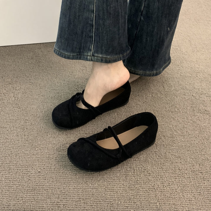 SUNKISSEDSTEP Women’s Suede Cross Strap Mary Jane Flats