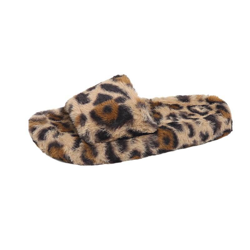 Leopard Plush House Slippers