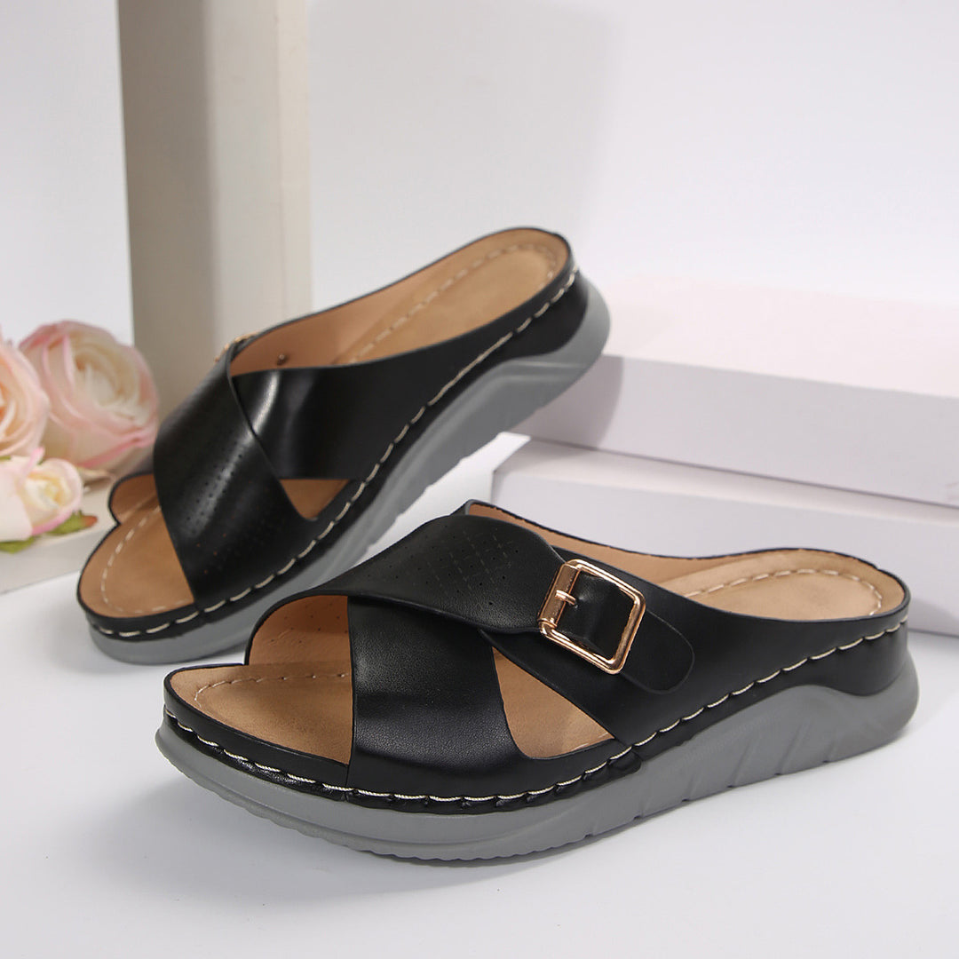 Cross Strap Platform Slide Sandals