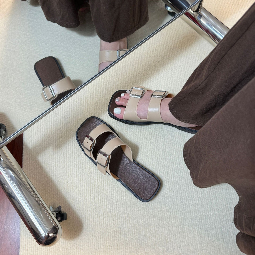 Retro Double Strap Slide Sandals