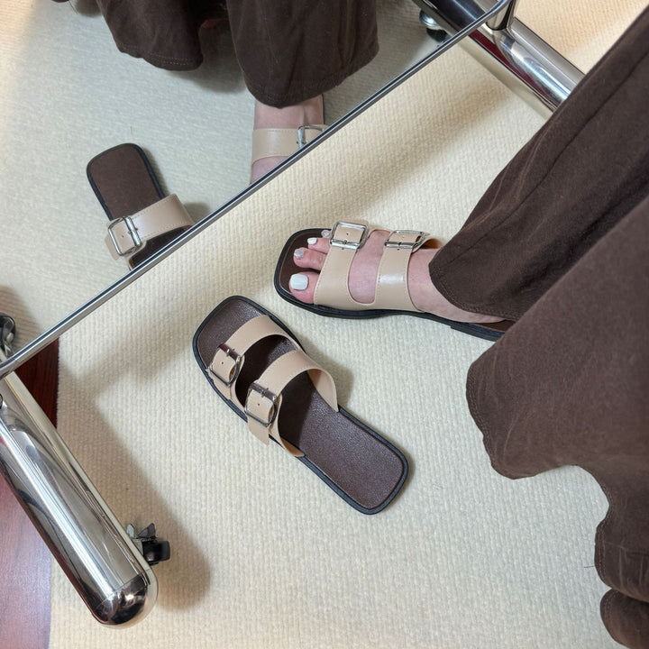 Retro Double Strap Slide Sandals