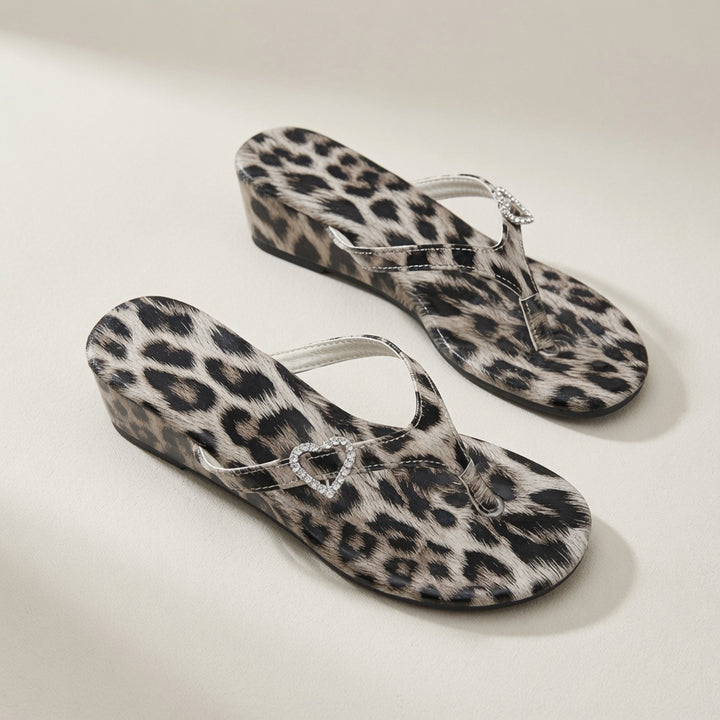 Leopard Print Chunky Heel Thong Sandals