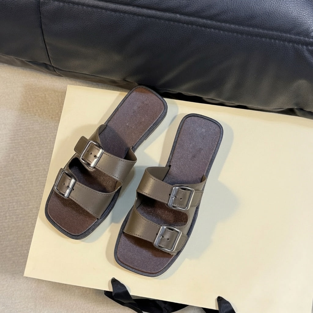 Retro Double Strap Slide Sandals