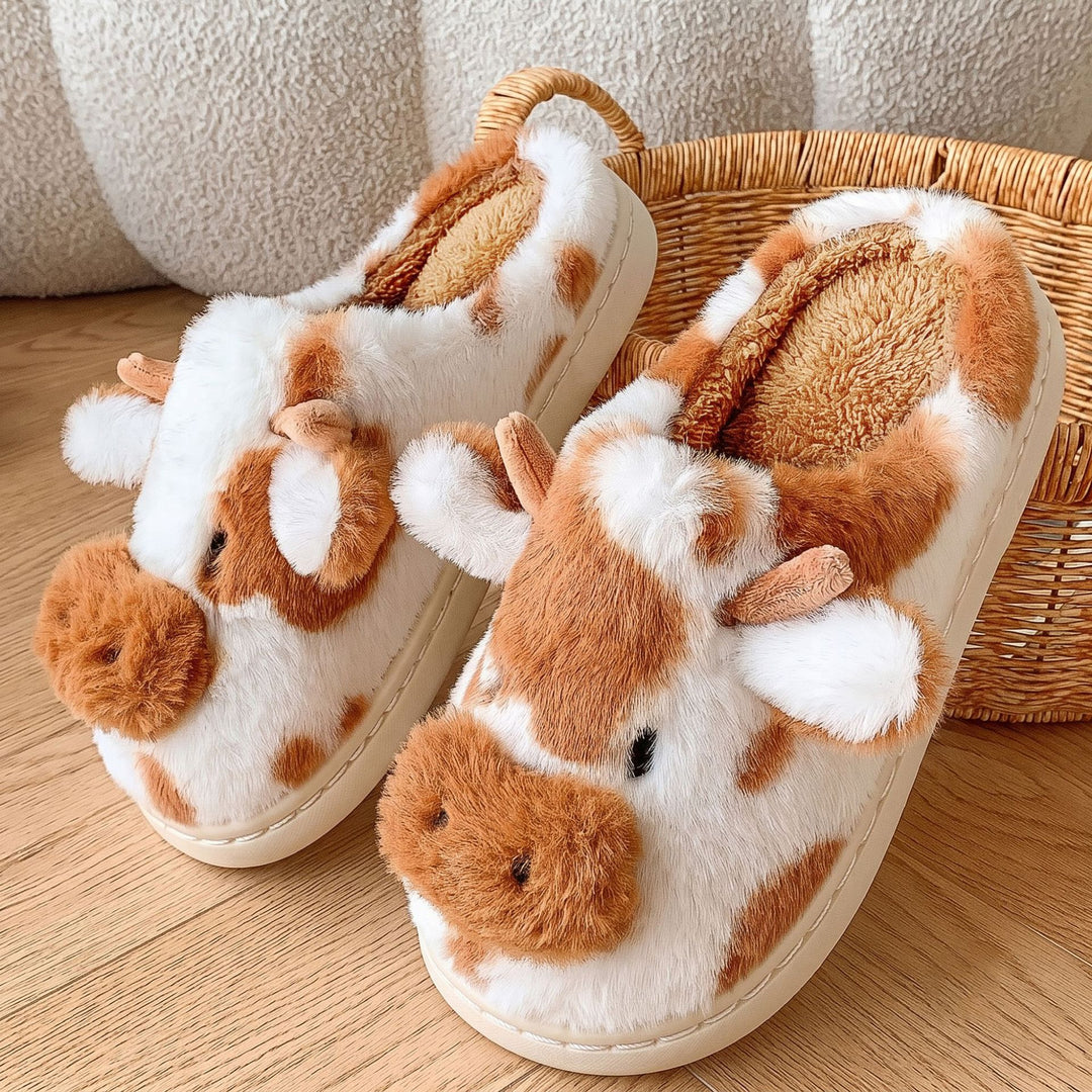 SUNKISSEDSTEP Women’s Plush Cow Slippers Winter House Shoes