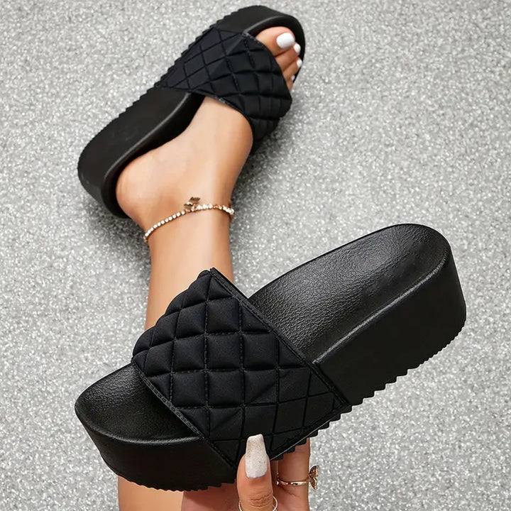 Quilted Diamond Wedge Slide Sandals