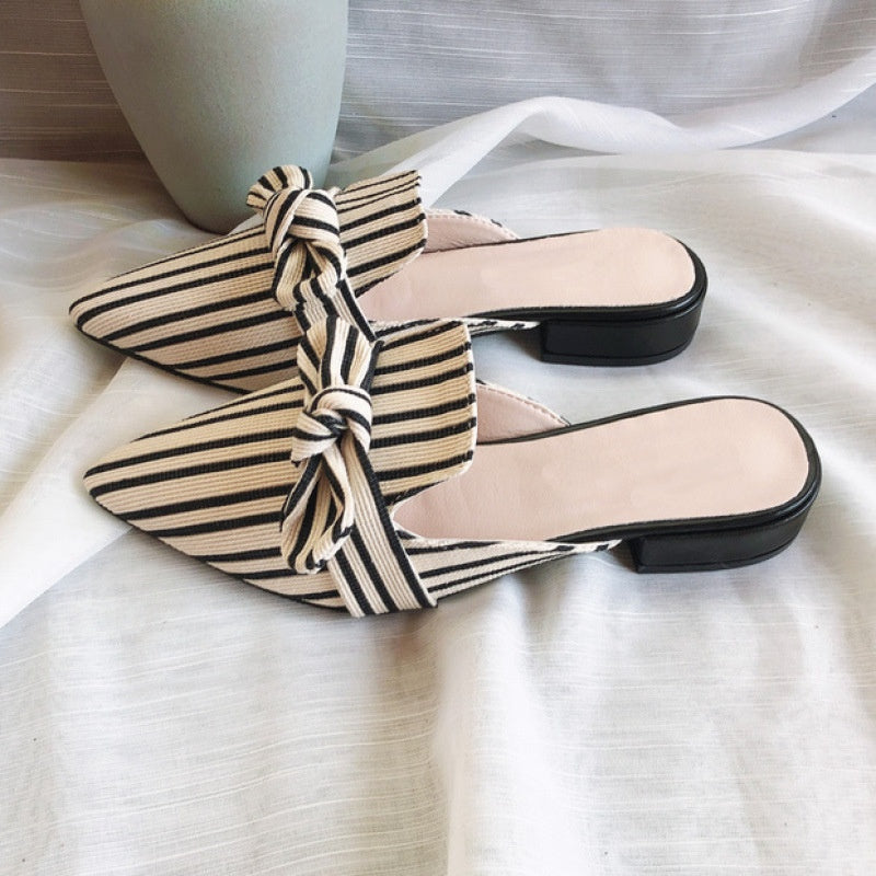 SUNKISSEDSTEP Women’s Riviera Bow Stripe Mule Heels