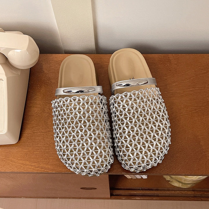 Retro Hollow Woven Mule Slide Sandals