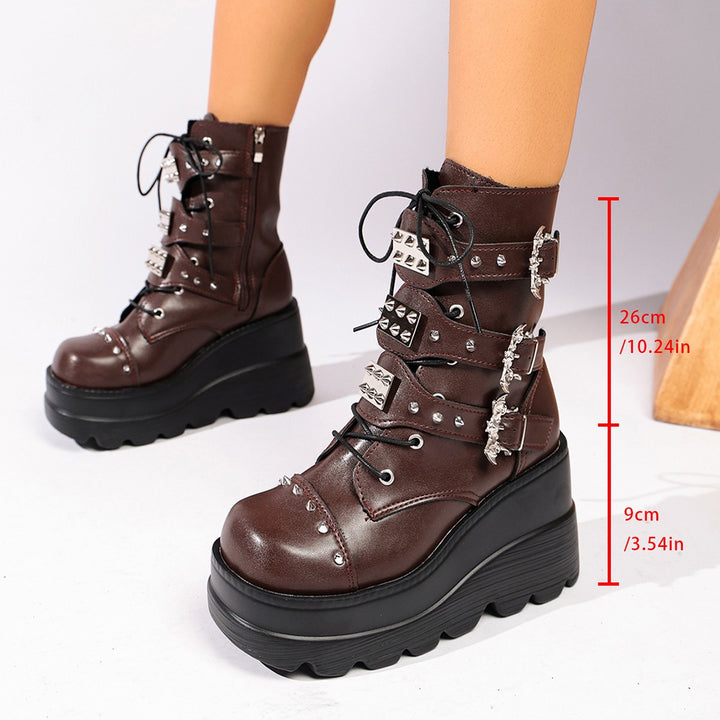 SUNKISSEDSTEP Women’s Dark Punk Wing Platform Ankle Boots