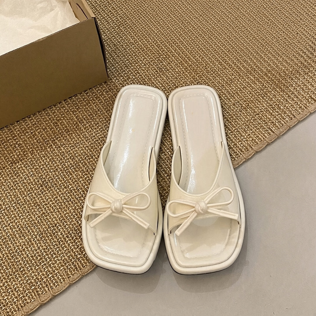 SUNKISSEDSTEP Women’s Bow Square Toe Flat Slide Sandals