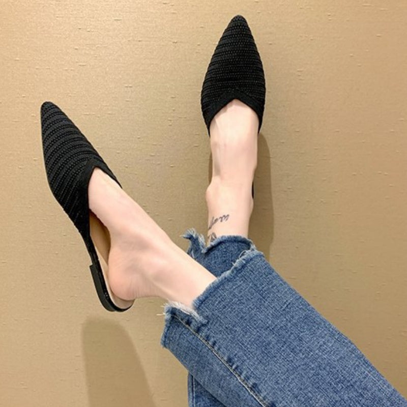 SUNKISSEDSTEP Women’s Pointed Toe Knit Mule Flats