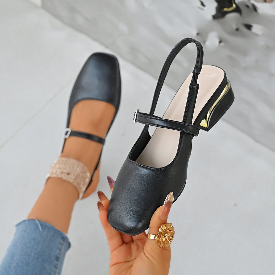 Pointed Toe Mary Jane Chunky Heels