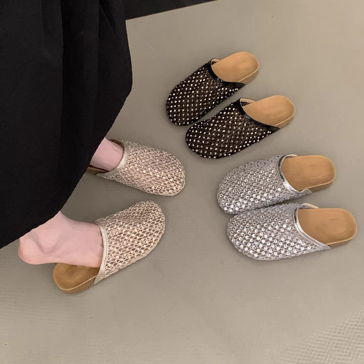 Rhinestone Mesh Platform Slide Sandals