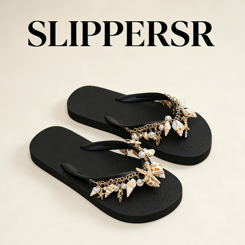 Seashell Pearl Flip Flop Sandals