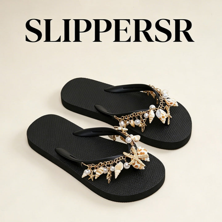 Seashell Pearl Flip Flop Sandals