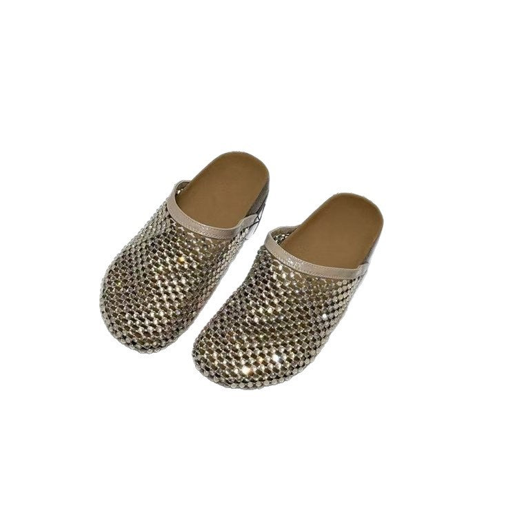 Rhinestone Mesh Platform Slide Sandals