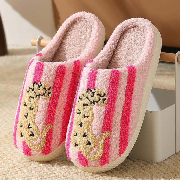 SUNKISSEDSTEP Unisex Leopard Stripe Plush Winter Slippers