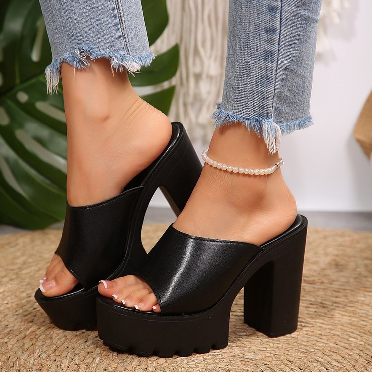 Chunky Platform Heel Slide Sandals