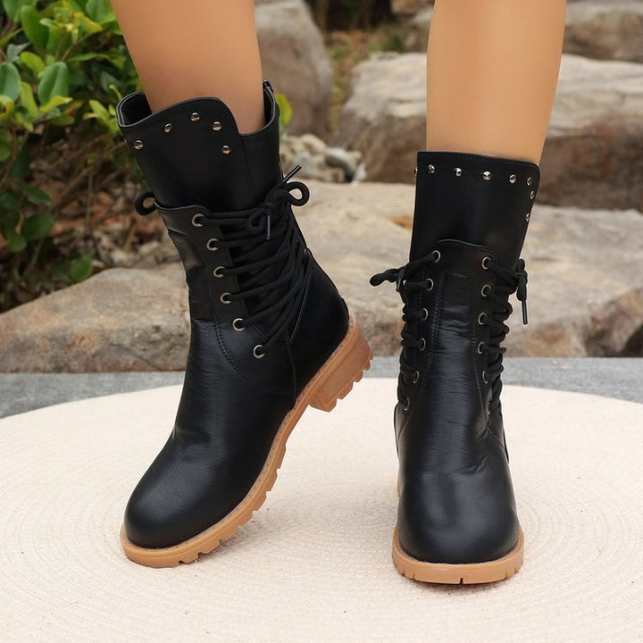 SUNKISSEDSTEP Women’s Vintage Lace-Up Studded Ankle Boots