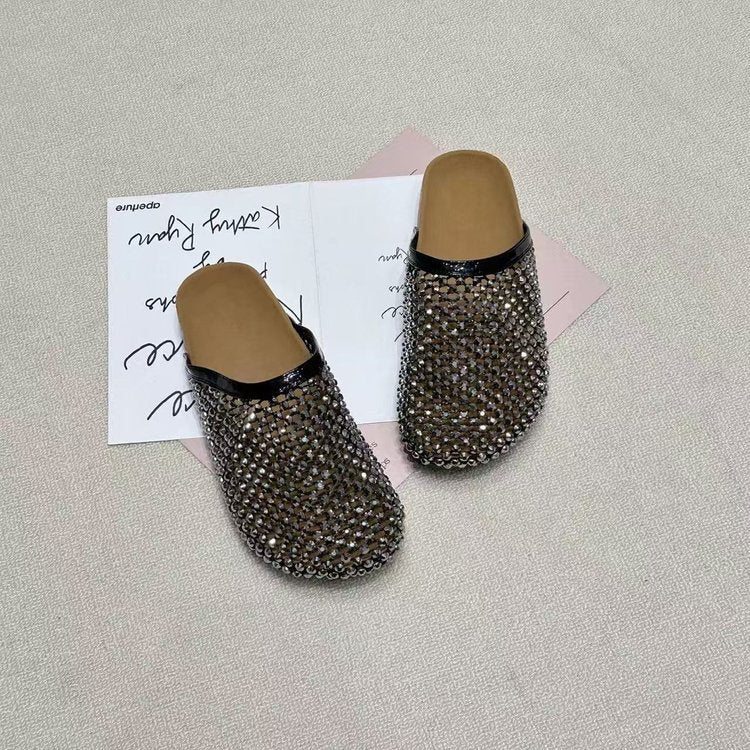 Rhinestone Mesh Platform Slide Sandals