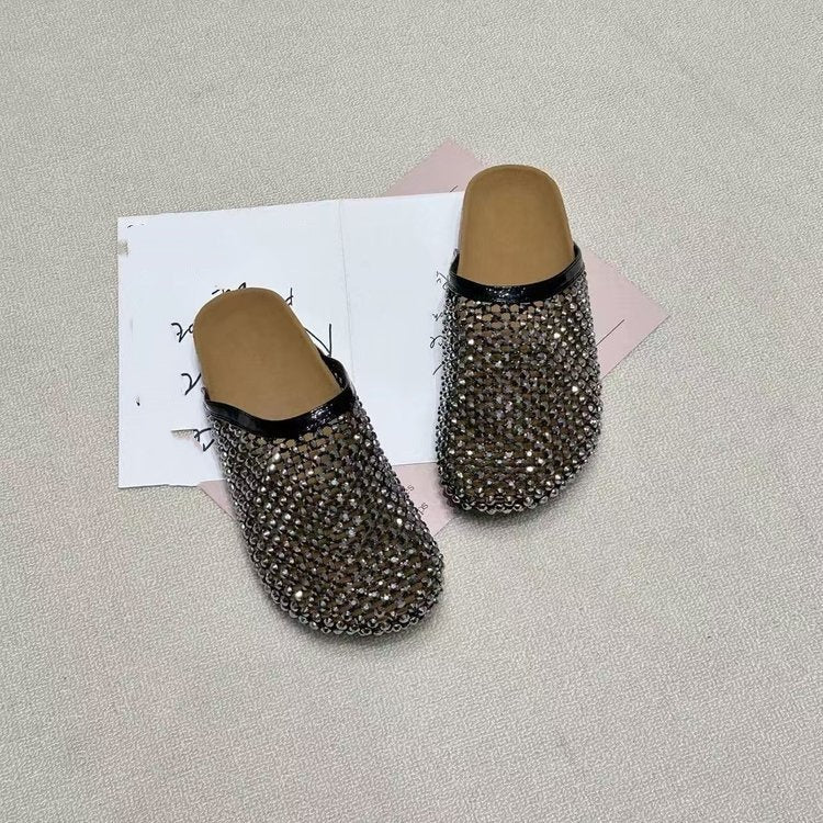 Rhinestone Mesh Platform Slide Sandals