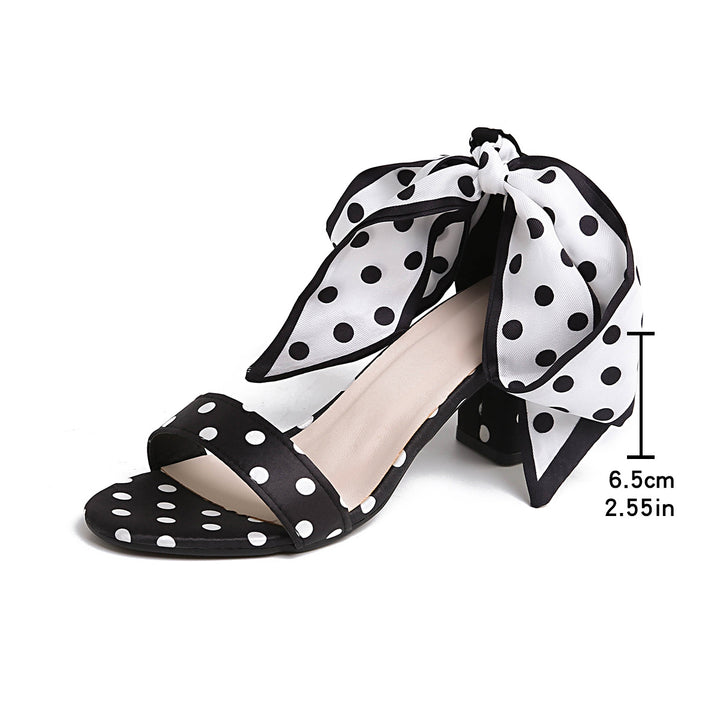 SUNKISSEDSTEP Women’s Polka Dot Satin Bow Heeled Sandals (US 5.5–9)