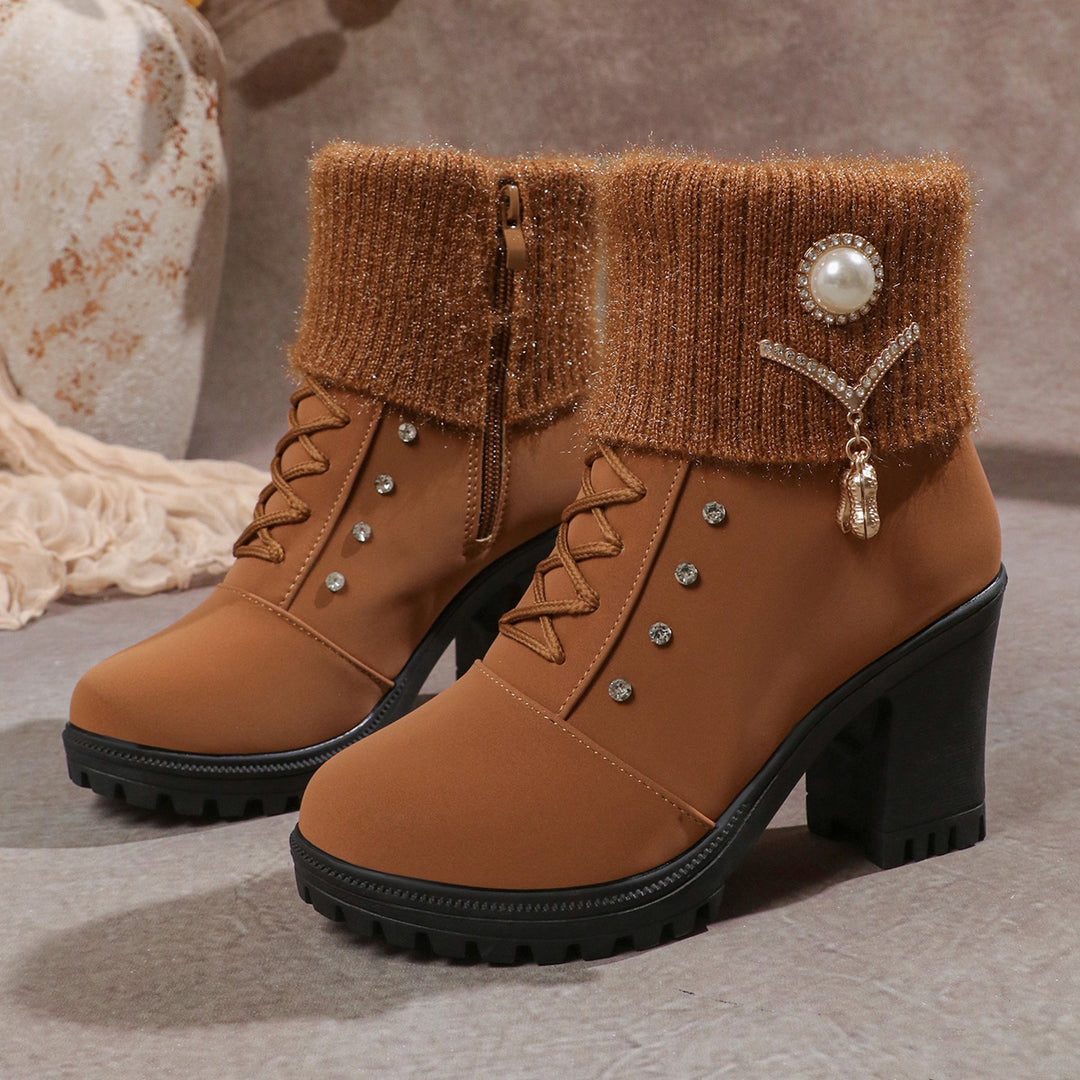 SUNKISSEDSTEP Women’s Rhinestone Buckle Platform Ankle Boots