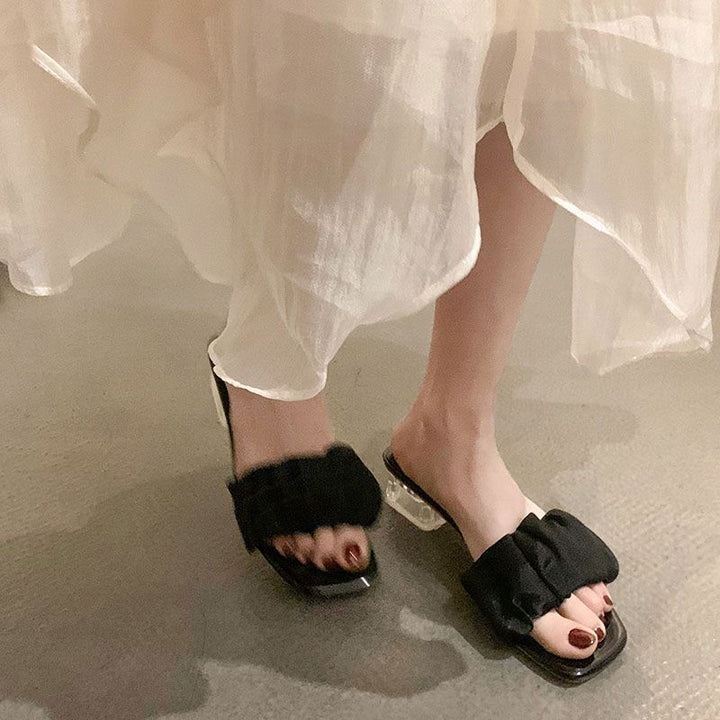 French Bow Block Heel Slides