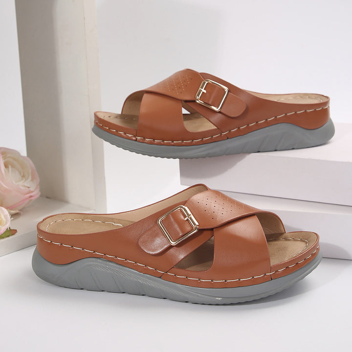 Cross Strap Platform Slide Sandals