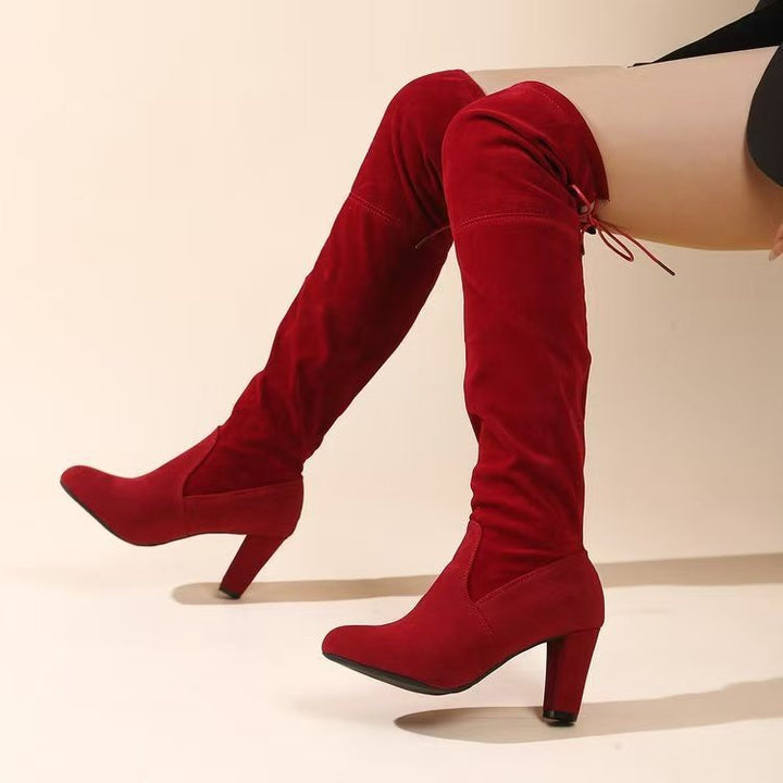 SUNKISSEDSTEP Women’s Plush-Lined Suede High Heel Over-the-Knee Boots