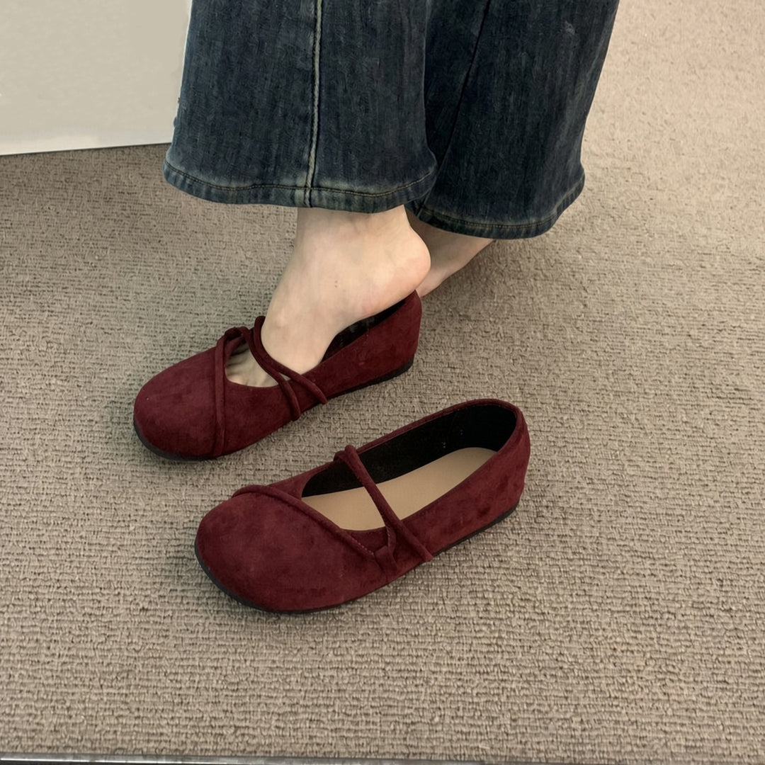 SUNKISSEDSTEP Women’s Suede Cross Strap Mary Jane Flats