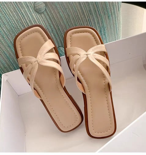 Woven Cross Strap Slide Sandals