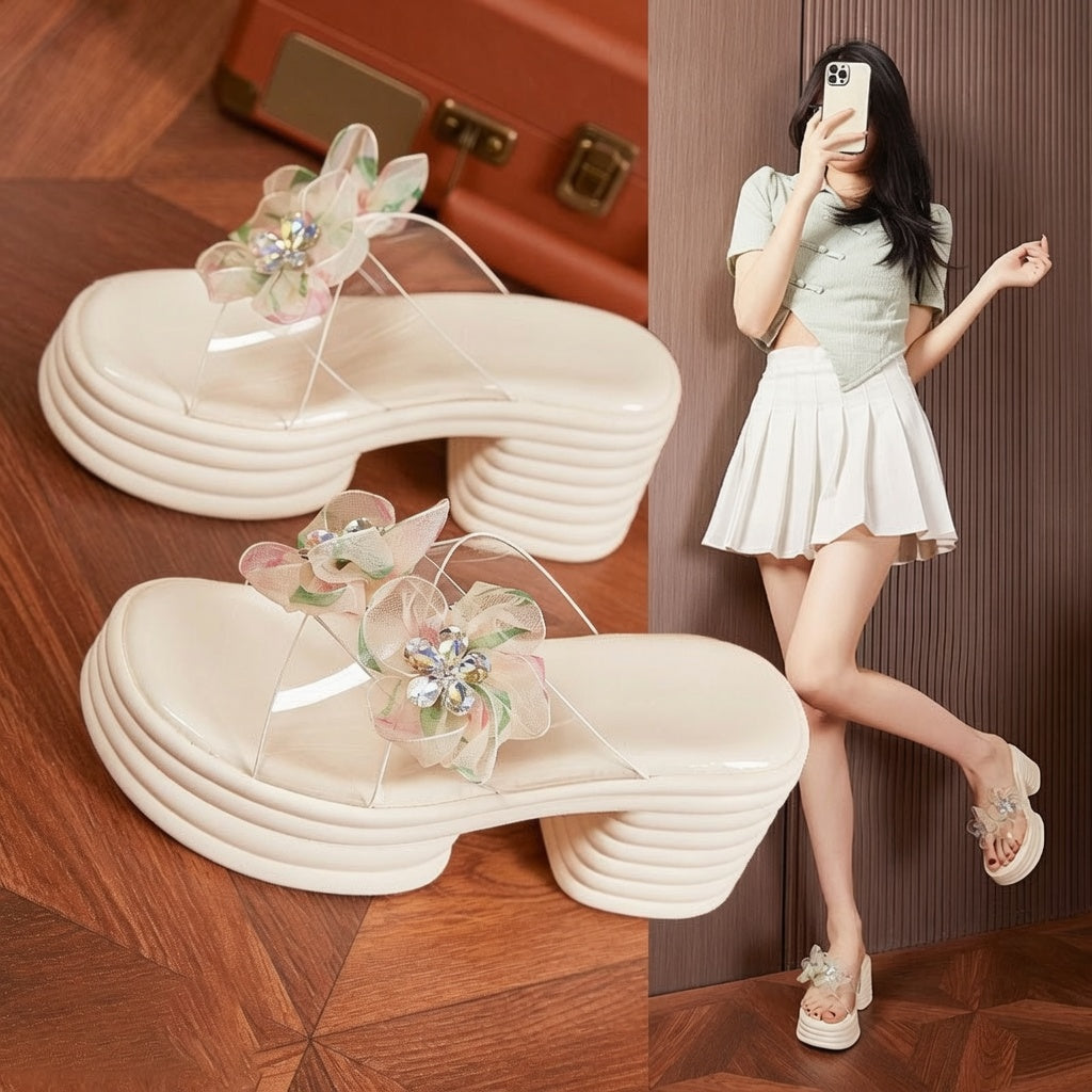Elegant Platform Block Heel Slide Sandals