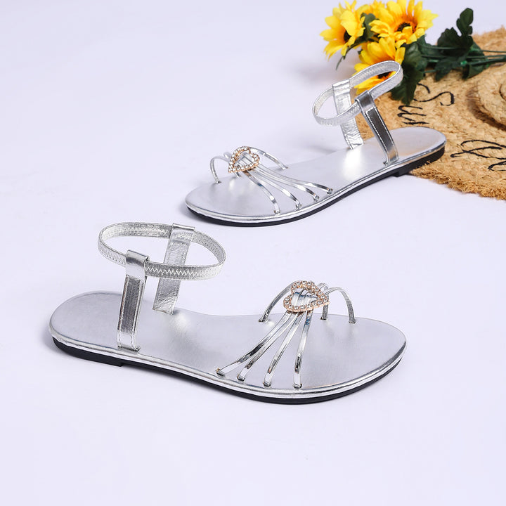 Crystal Heart Flat Sandals