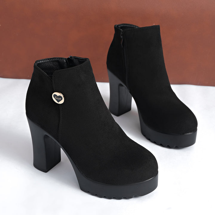 SUNKISSEDSTEP Women’s Suede Chunky Heel Platform Ankle Boots