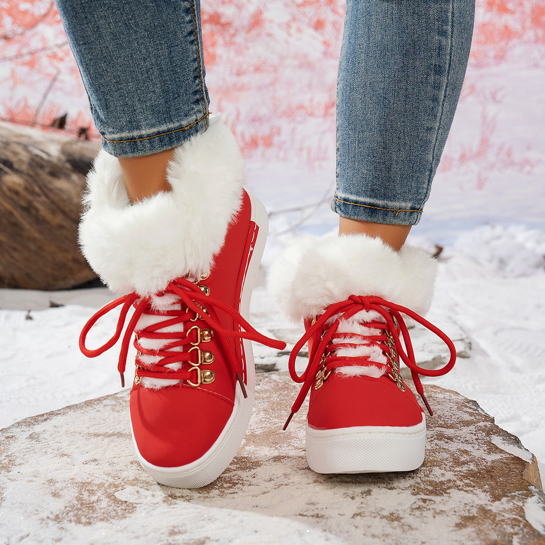 SUNKISSEDSTEP Women’s Fur-Collar Lace-Up Winter Boots