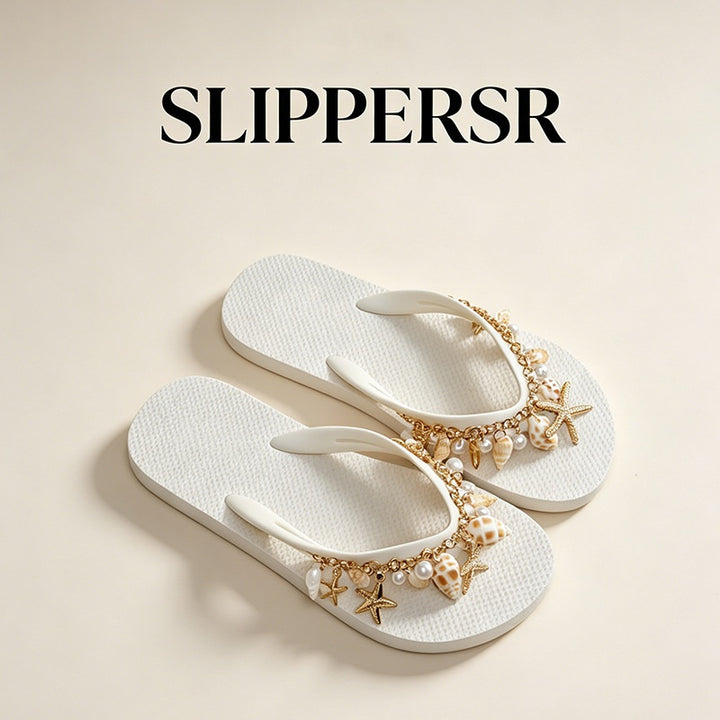 Seashell Pearl Flip Flop Sandals