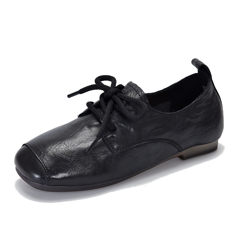 SUNKISSEDSTEP Women’s Genuine Leather Square Toe Lace-Up Flats