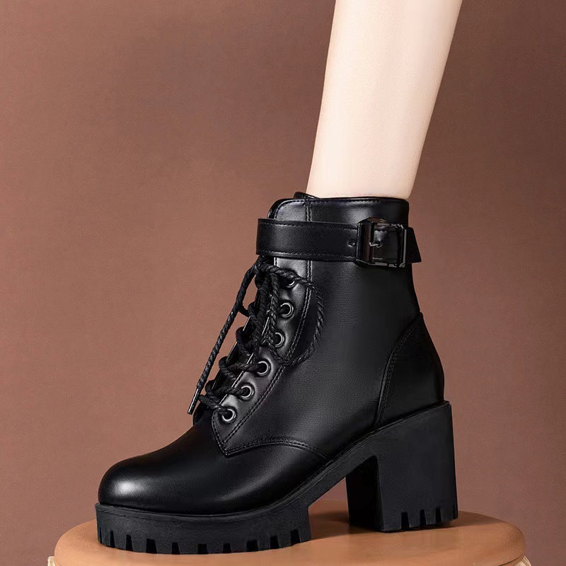 SUNKISSEDSTEP Women’s Buckle Detail Platform Ankle Boots