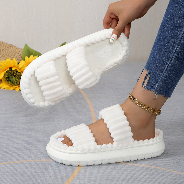 SUNKISSEDSTEP Women’s Cozy Double-Band Plush Slides