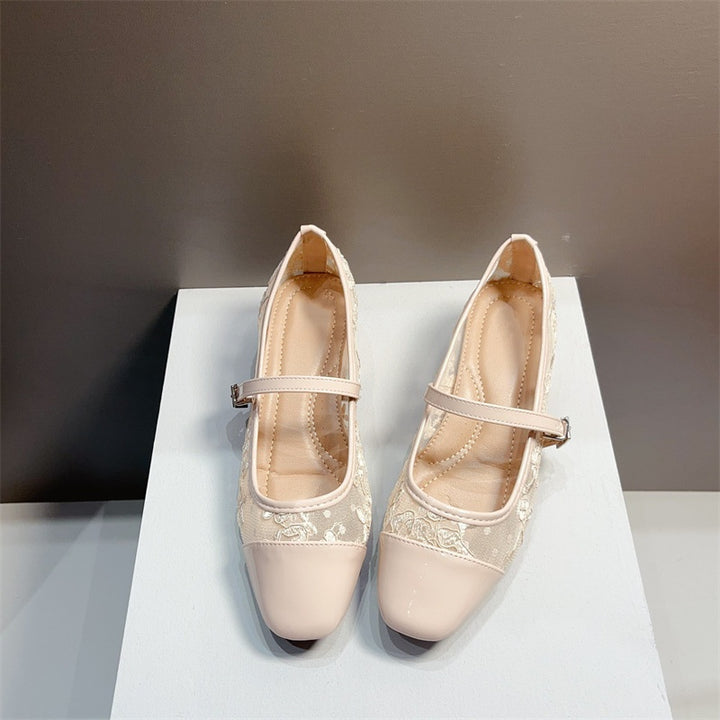 Embroidered Mary Jane Flats