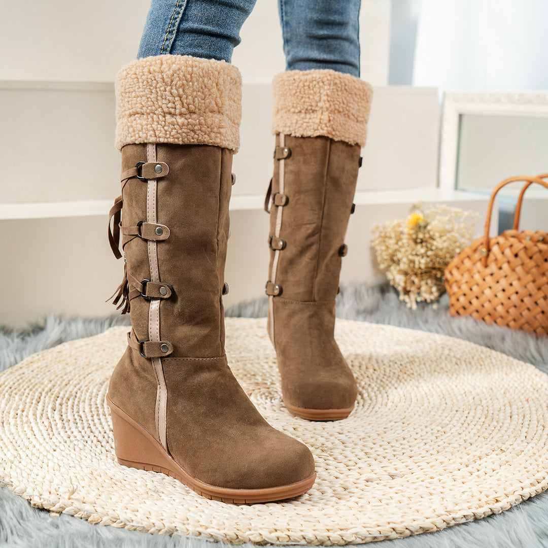SUNKISSEDSTEP Women’s AspenLace Plush Wedge Snow Boots