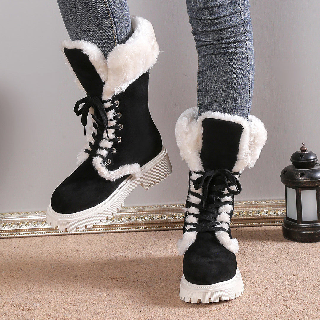 SUNKISSEDSTEP Women’s NorthHaven Plush Lace-Up Snow Boots