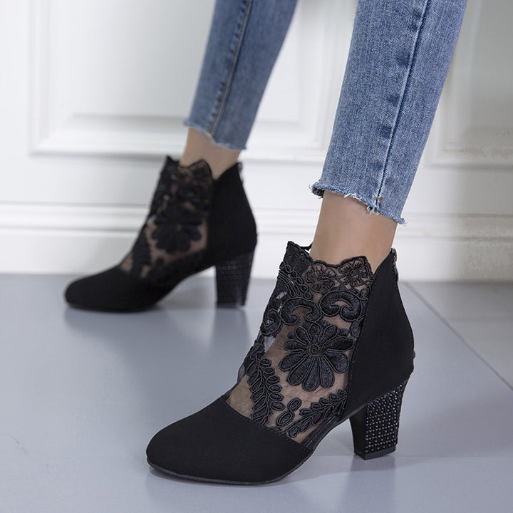 SUNKISSEDSTEP Women’s Lace Mesh Block Heel Ankle Boots