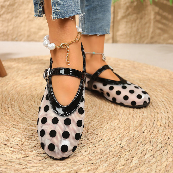Polka Dot Mesh Mary Jane Flats