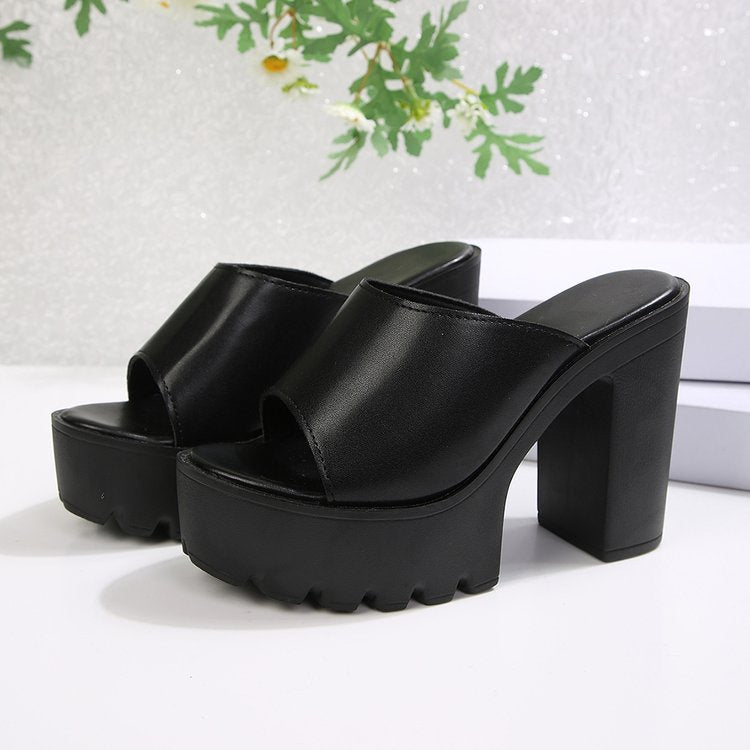 Chunky Platform Heel Slide Sandals